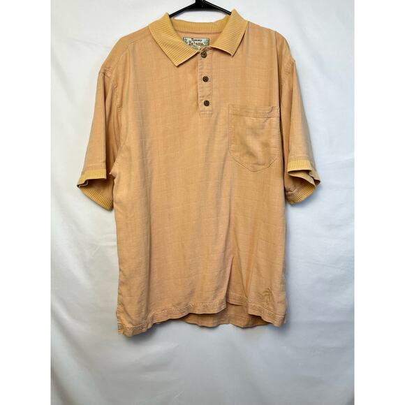 Tommy Bahama Men's Size Large Peach 3 Button Short Sleeve 100% Silk Polo Shirt - Picture 1 of 7